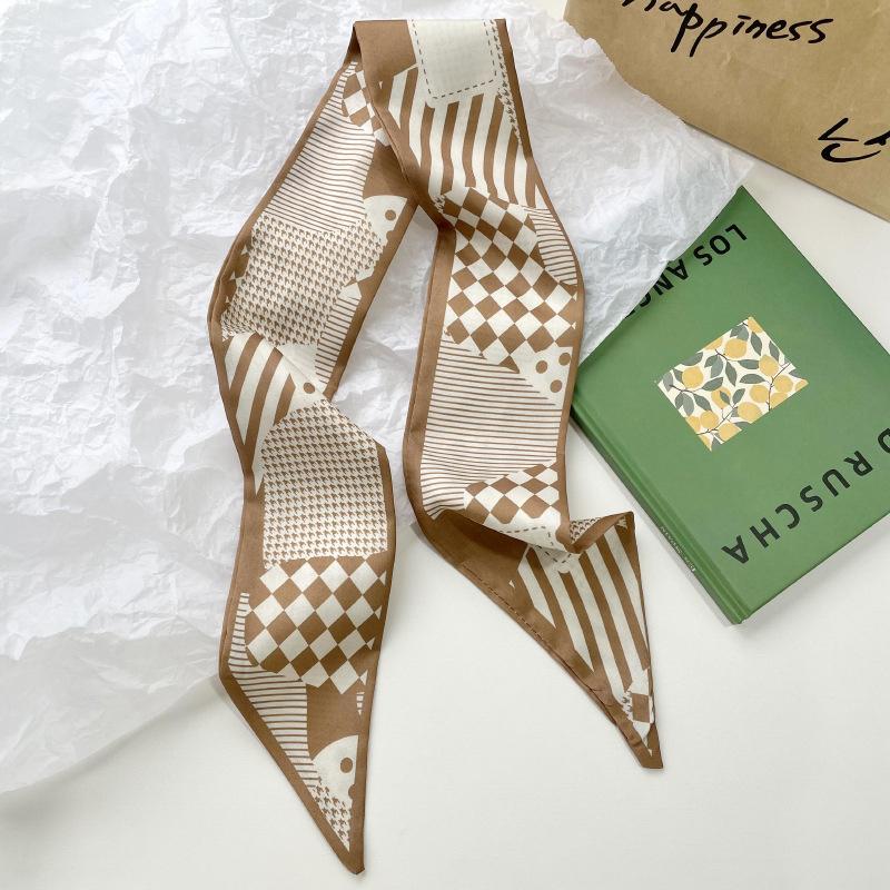 Brown Series Lady Scarves Hairband Long Silk Foulard Print Brand Lady Neckerchief Ribbon Women bandana silk 2024 New