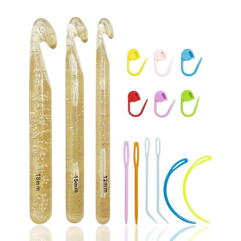 Crystal DIY Handicrafts Knitting Needle Sets Crochet Hooks Kits for Beginners and Adults with Ergonomic Grip Handle Kits