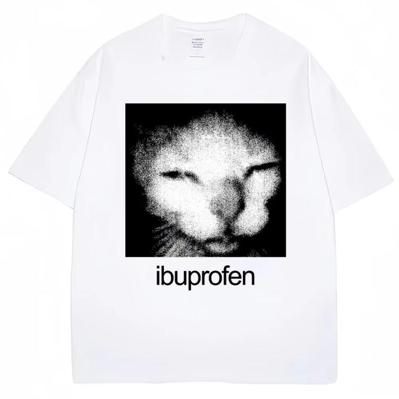 Vintage Funny Ibuprofen Cat Meme Graphic T Shirt Men Women Humor Fashion T Shirts Casual Streetwear T-shirts