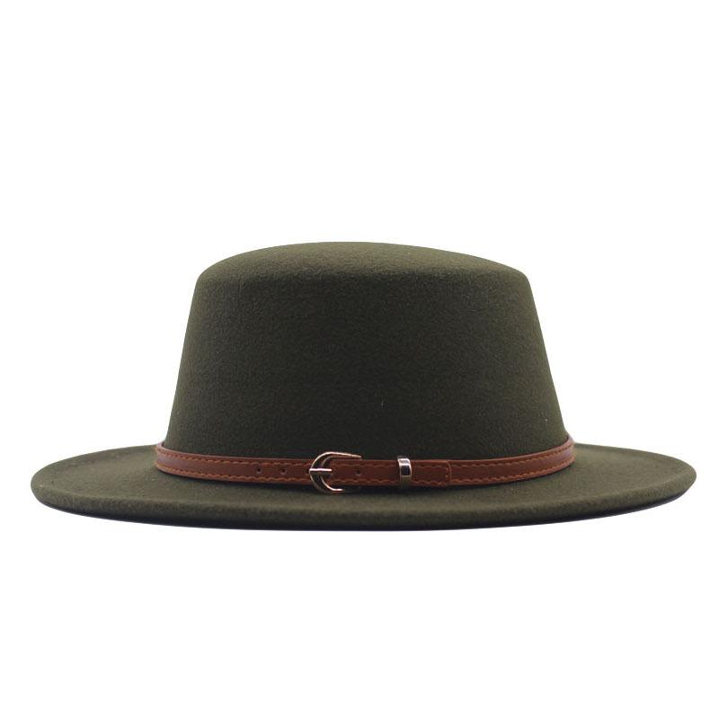 Autumn and winter new British men's top hat, flat-top woolen hat, European and American jazz hat, big-brimmed women's hat