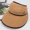 Sonnenhut mit großer Krempe, leerer Oberseite, Sonnenschutz für den Sommer, atmungsaktiv, breiter Strandhut, UV-Schutz, für Reisen, verstellbarer Sonnenhut, faltbare Kopfbedeckung aus Stroh, ausgehöhlte Kappe