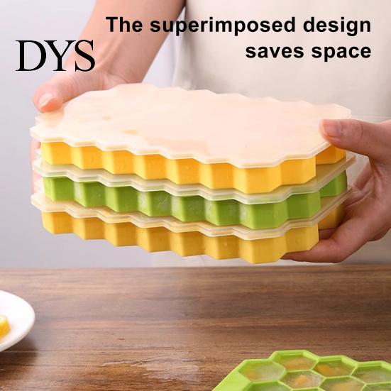 Capped Ice Cube Tray 37 Cavity Honeycomb BPA-Free Slow-Melt Reusable Small Mold Cubes with Lid Easy Release Silicone Maker for Freezer