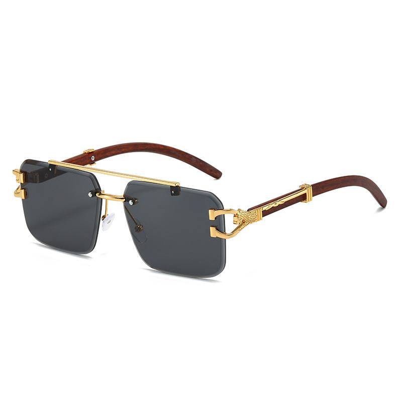 Double Beam Trimmed Square Rimless Glasses Sunglasses Men, Leopard Trend Sunglasses Women