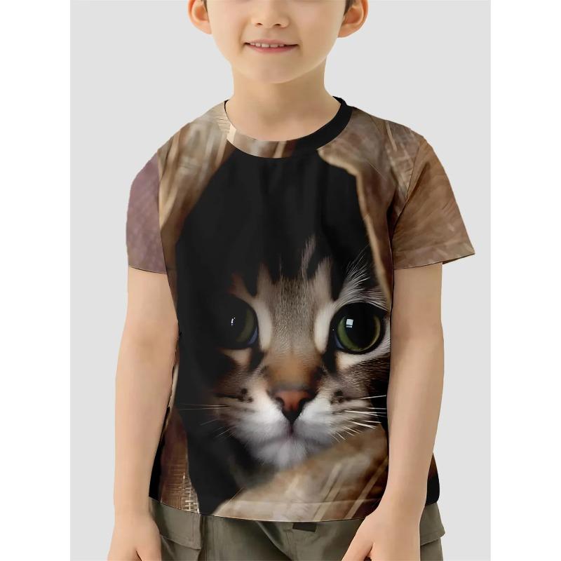 Children Clothes Girl Boys Tshirt Short Sleeve Child T Shirt Kids Summer Clothes 3D Cat Print Cartoon Casual Children's Clothing