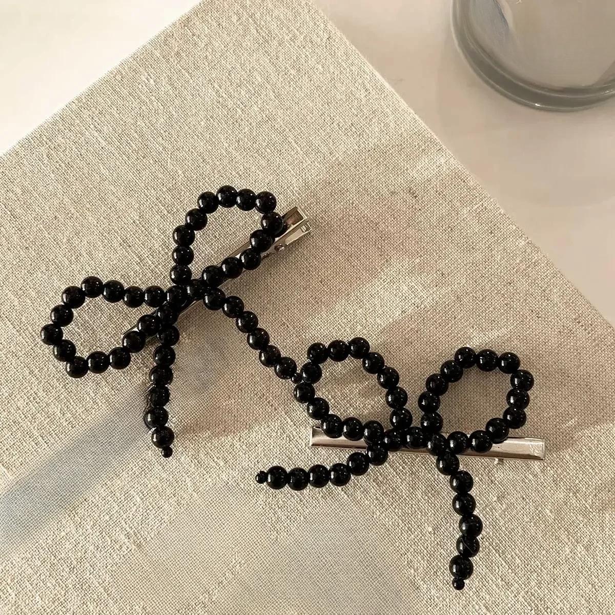 

Korean Fashion Women Pearl Hair Clips Pins Cute Girls Pearl Hairclip Bows Hairpin Metal Hair Clips Y2k Girl Hair Accessories 1 pcs чёрный
