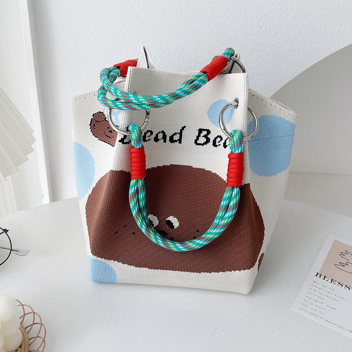 Дизайнерская вязаная сумка-тоут Ins женская дорожная фото-сумка сумка-ведро 2365₽