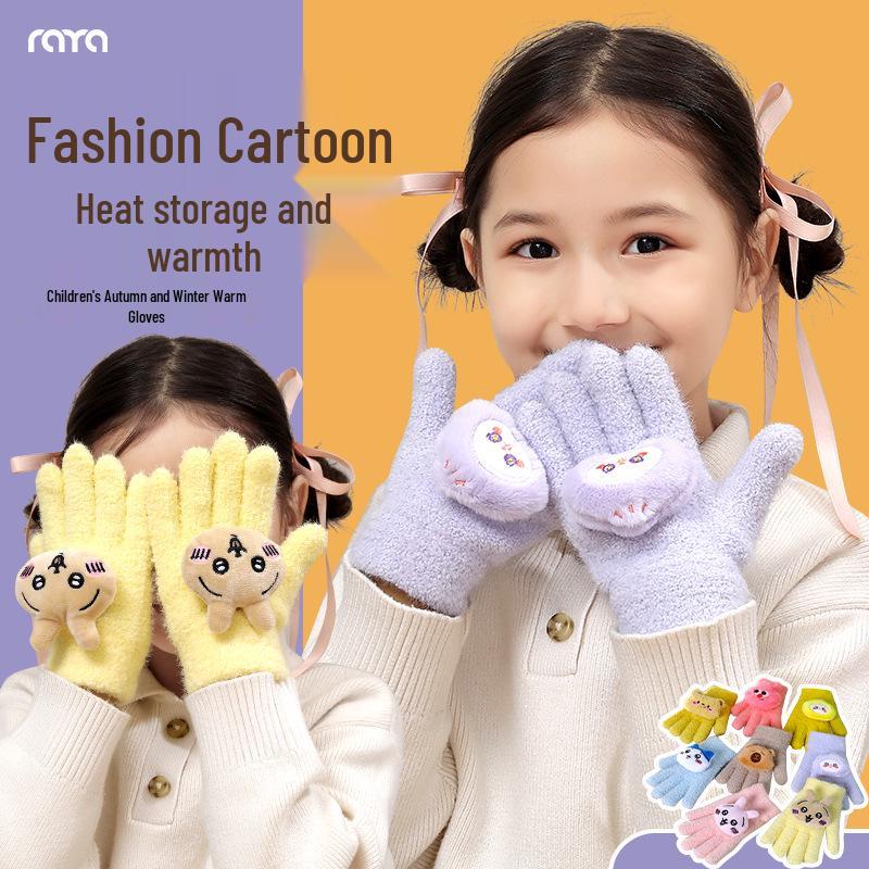 Warm Plush Five-Finger Winter Gloves for Boys and Girls (0-12 Years)