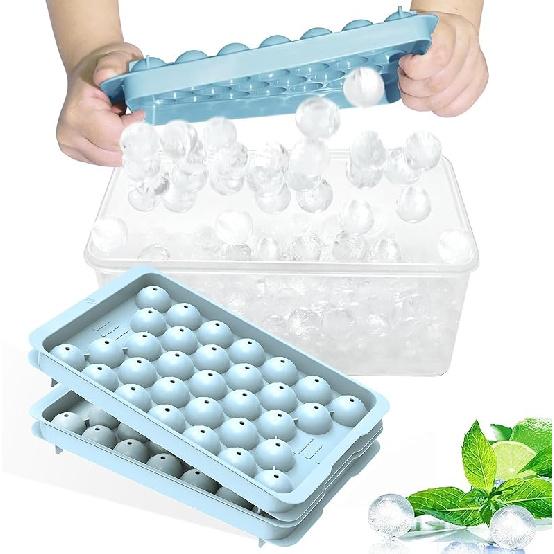 Ice Cube Tray with Lid - 62 Round Ice Balls Maker, BPA-Free, Space-Saving Stackable Ice Molds for Freezer, Easy Release Ice Trays for Cocktails &