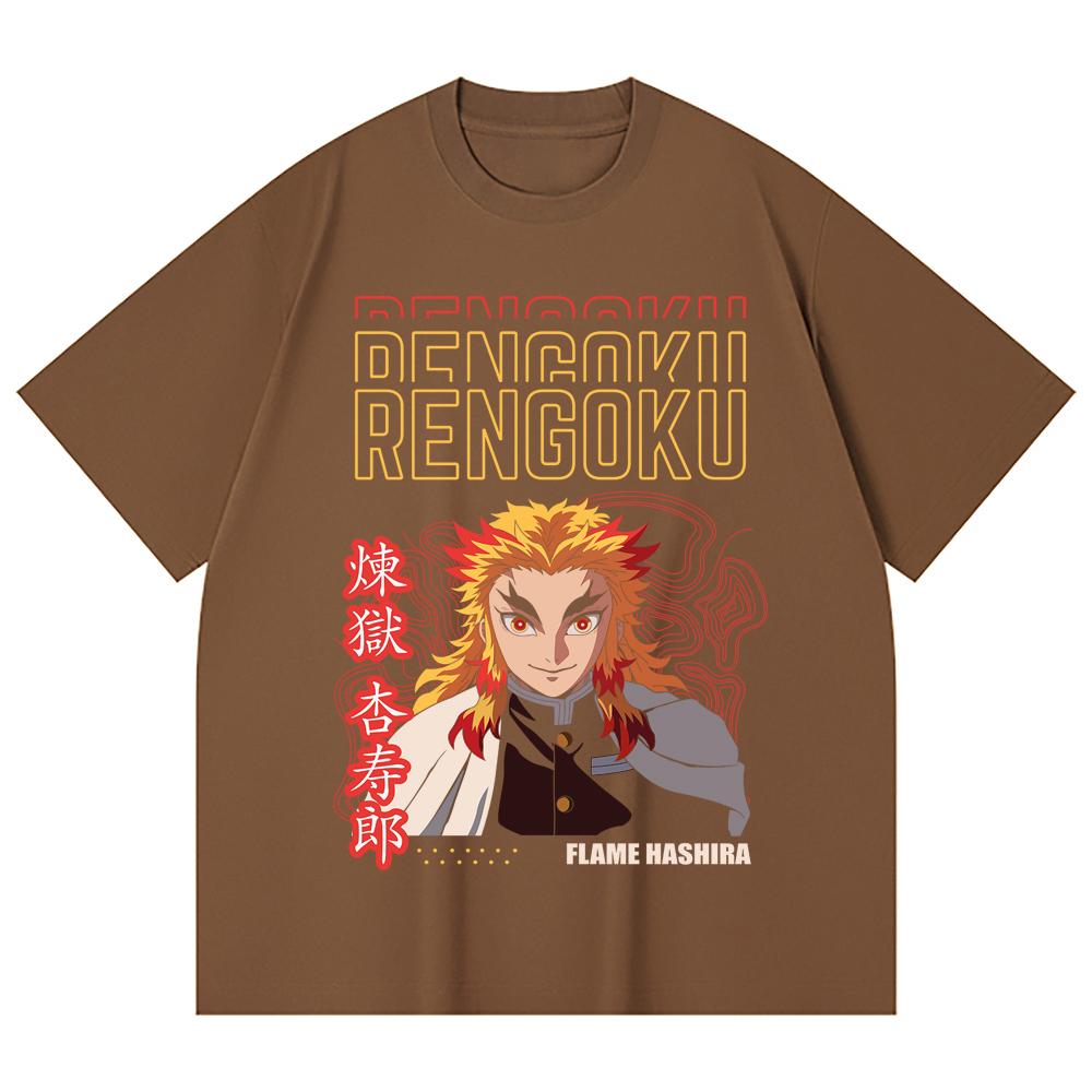 230 Gsm 100% Cotton Demon Slayer V117 Rengoku Print Unisex Heavy Cotton T Shirt