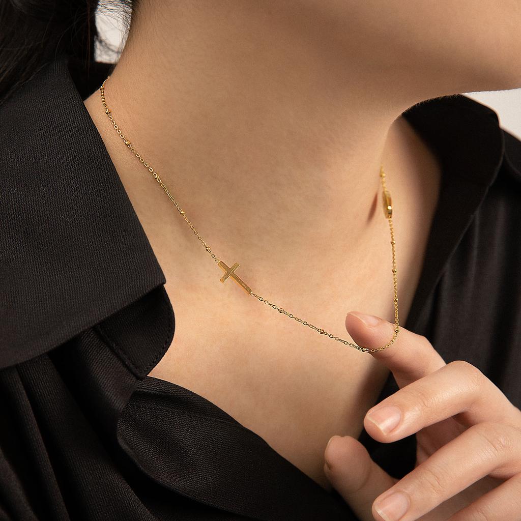 316lstainless Steel Virgin Mary Shape Pendant Jesus Cross Ball Necklaces Collarbone Chain Steel Gold Plated Irregular For Women