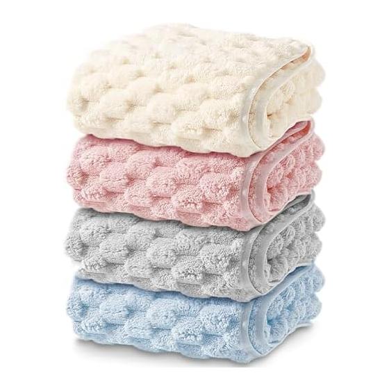 HOSUR Face Towel, Set of 4 in 4 Colors, 35X75cm, Microfiber, 3D Pokopoko Special Woven Towel, Fluffy, Absorbent, Hotel Specification, Soft to the