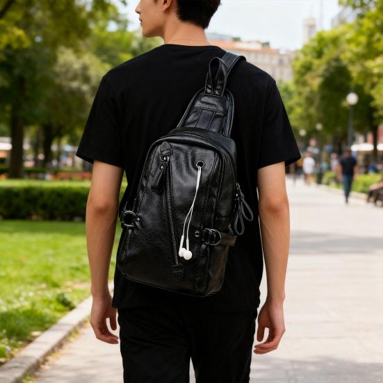 Yousheng Herren Brusttasche Wasserdichtes Kunstleder Umhängetasche Reise Sling Bag Lässiger Sling Rucksack für Camping Wandern Laufen