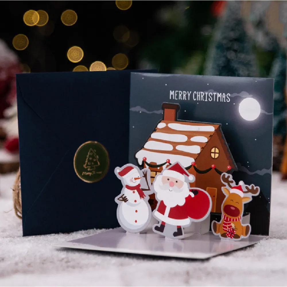 

Christmas 3D Greeting Cards Set - Silver Foil Craft, Festive 3D Modeling (3pcs, with Envelope/Sticker)