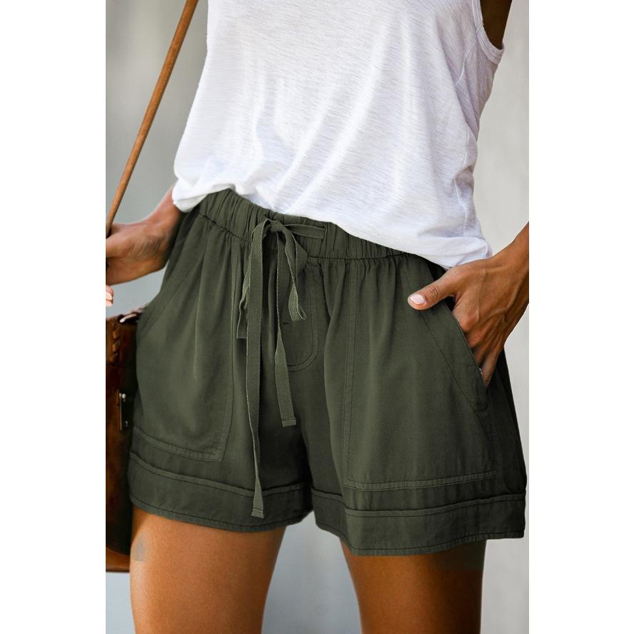 YYFS Pantaloncini sportivi a vita alta con stampa tinta unita casual alla moda da donna