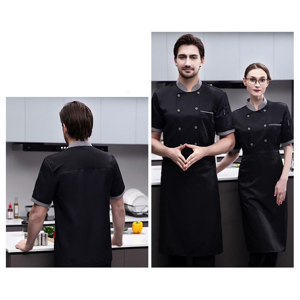 Chef Short Sleeve Breathable Mesh High Temperature Resistant Button Design Easy Washing Cotton Men