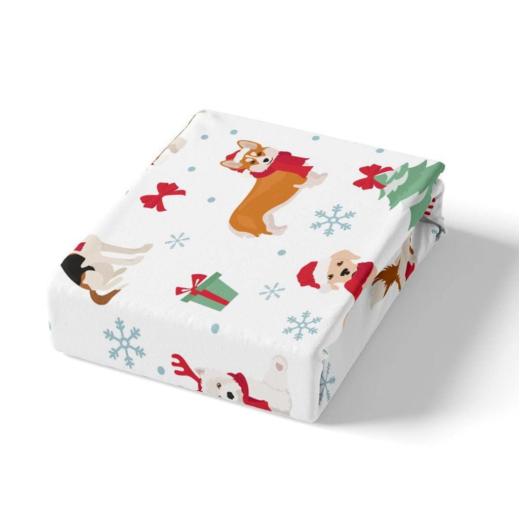 Christmas dog pattern mattress four-piece bedding set bedroom dormitory bedding decoration