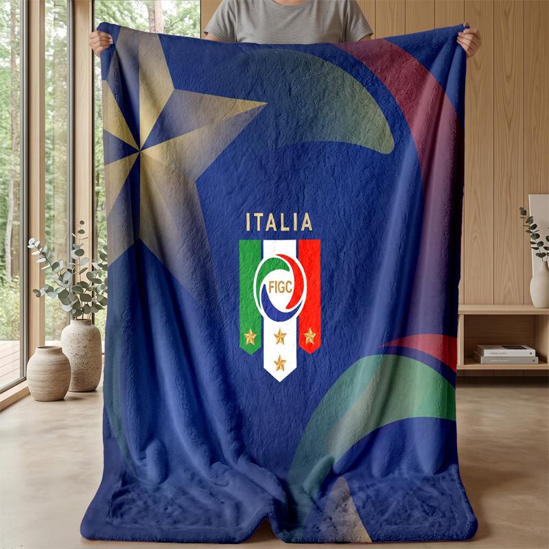 Italy Football Printed Flannel Blanket Skin Friendly Warm Decorative Throw for Indoor Couch Bed Daily Use