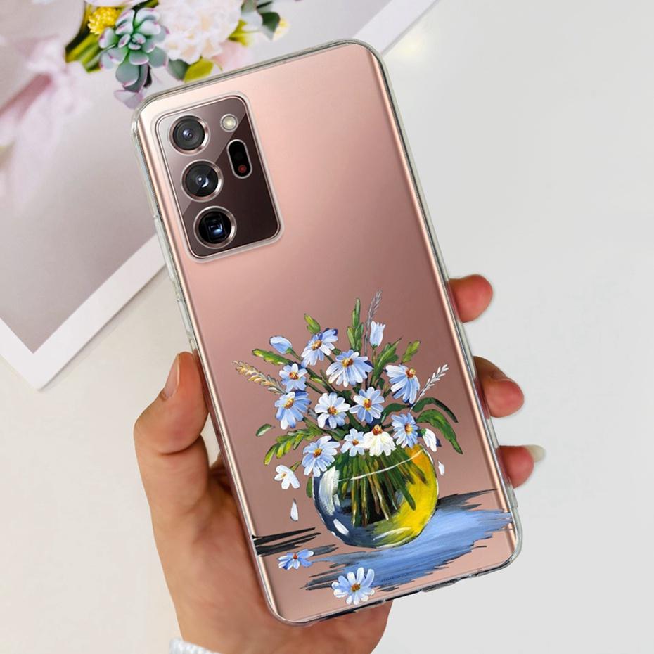 Case For Samsung Galaxy Note 20 Ultra 5G Note20 Cute Flower Cat Painted Soft Silicone TPU Cover For Samsung Note 20 20Ultra