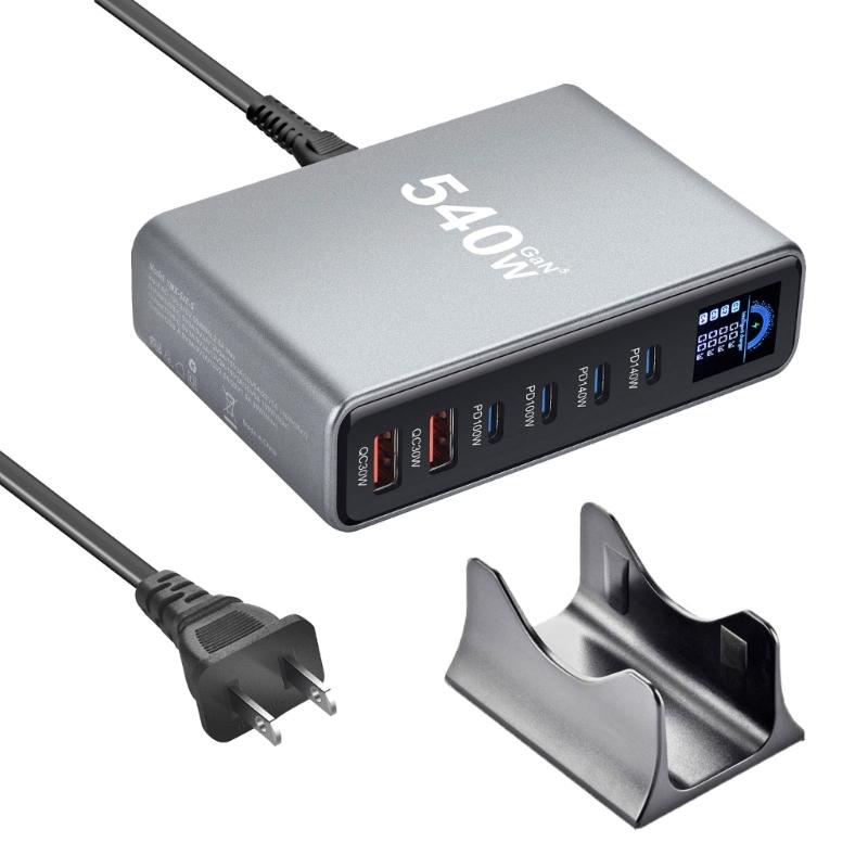 

540W/670W GaN³ Desktop Charging Station With LCD Display For Laptop Phone Multiple Devices Fast PD3.1 Charging Hub