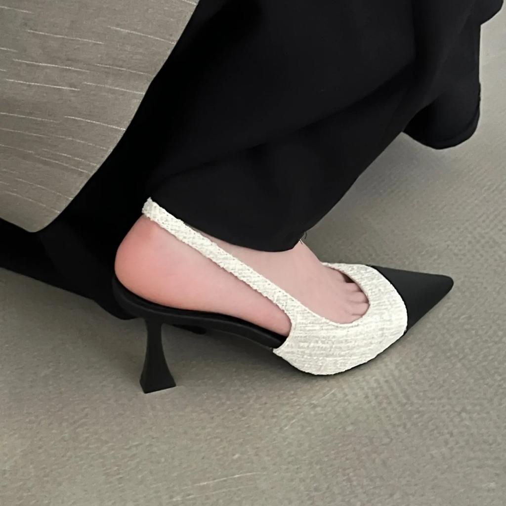 Women Summer Shoes 2025 New Low Heels Slingbacks Shoes for Women Fashion Pointed Slender Heel Pumps Shoes Back Empty Toe Sandals
