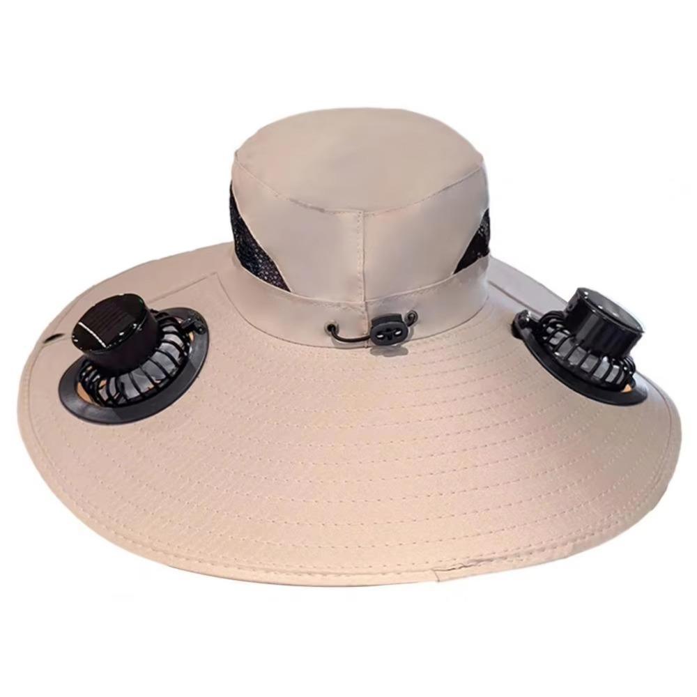 Dual Fan Wide Brim Sun Cap Breathable Adjustable Visor Cap Cooling Fisherman Hat  Fishing