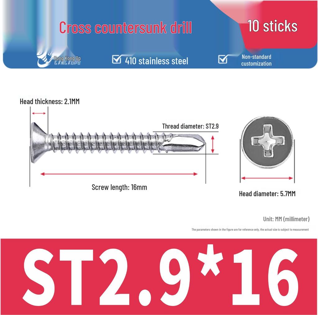 410 Stainless Steel Flat Head Phillips Self-Tapping Self-Drilling Screws