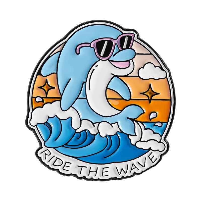 Mentally I'm Here Enamel Pins Funny Quote Ride The Wave Tropical Dolphin Beach Brooches Lapel Badge Jewelry Gifts for Friends