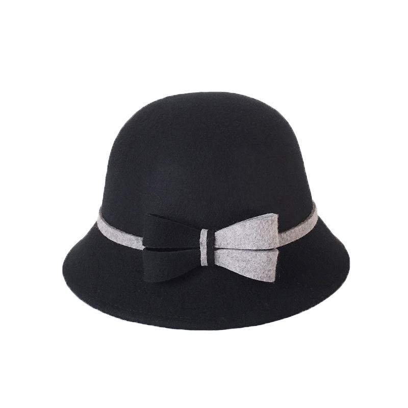 Weibliche Fedoras Wolle Hut Erwachsene Winter Warme Fedoras Hüte Breiter Krempe Fischer Kappe Herbst Winter Becken Kappe Elegante Bogen kappe B-8788