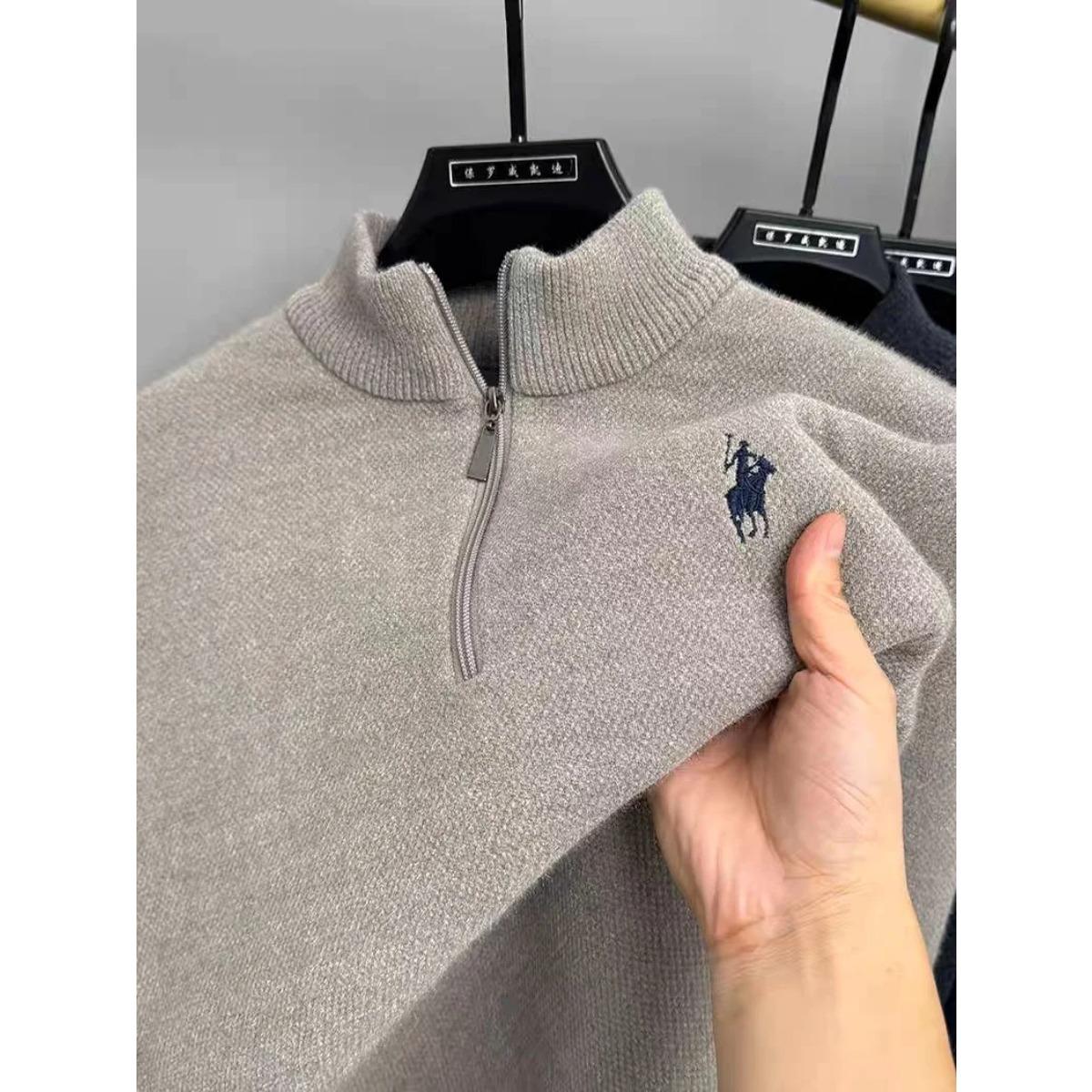 

RogueWave Роскошный свитер с полумолнией на шее, мужская мода, вышивка, повседневный топ, зимний плюшевый толстый теплый вязаный пуловер 4XL верблюд