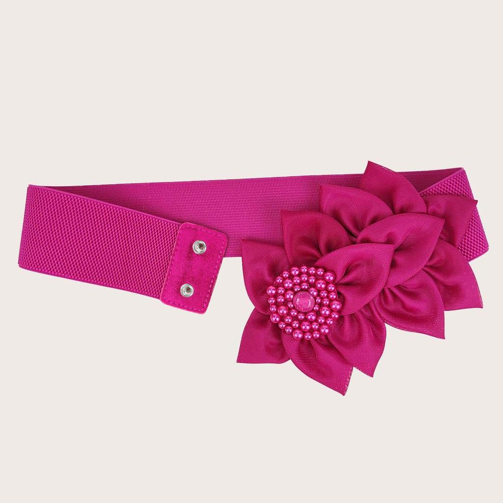 Elastic Waistband, Women's Korean Version, Big Flower Decoration, Fashionable and Versatile, Wide Waistband, Dress, Accessory