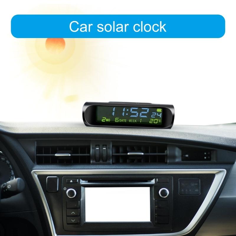 Small Digital Car Dashboard Clock Solar Power & Rechargeable Clear LCD Time Display Watch Stick On Car Clock