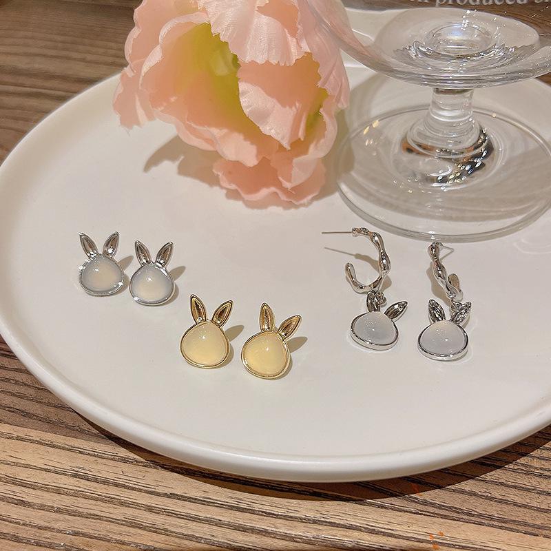 925 Silver Bunny Earrings with Cat's Eye Stone - Trendy Light Luxury
