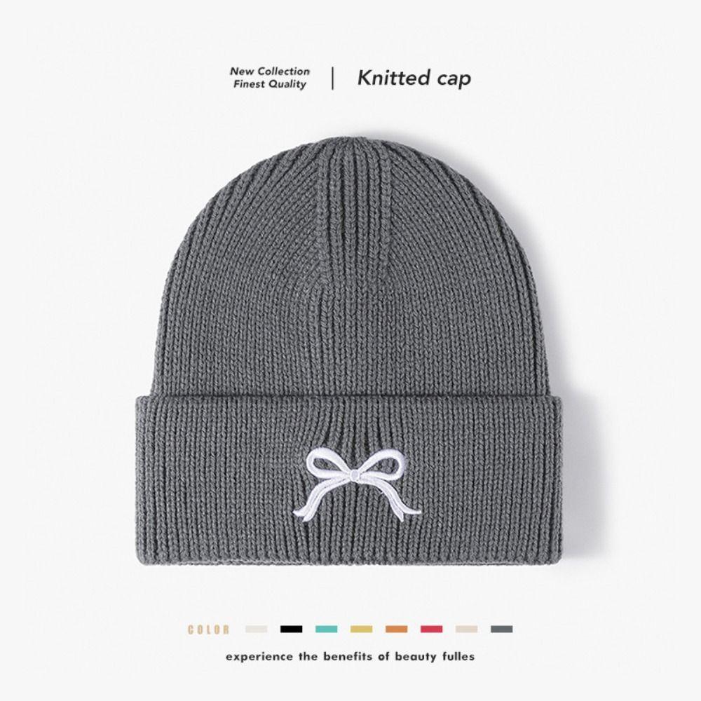 Korean Style Girls Bow Knitted Hat High Quality Bow Embroidery Knitted Hat Y2K Beanie Hats  Women