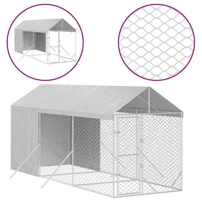 VidaXL Chenil d'extérieur pour chiens avec toit argenté 2x6x2,5 m, chenil pour chiens, cage pour chiens, cage pour animaux 3190491