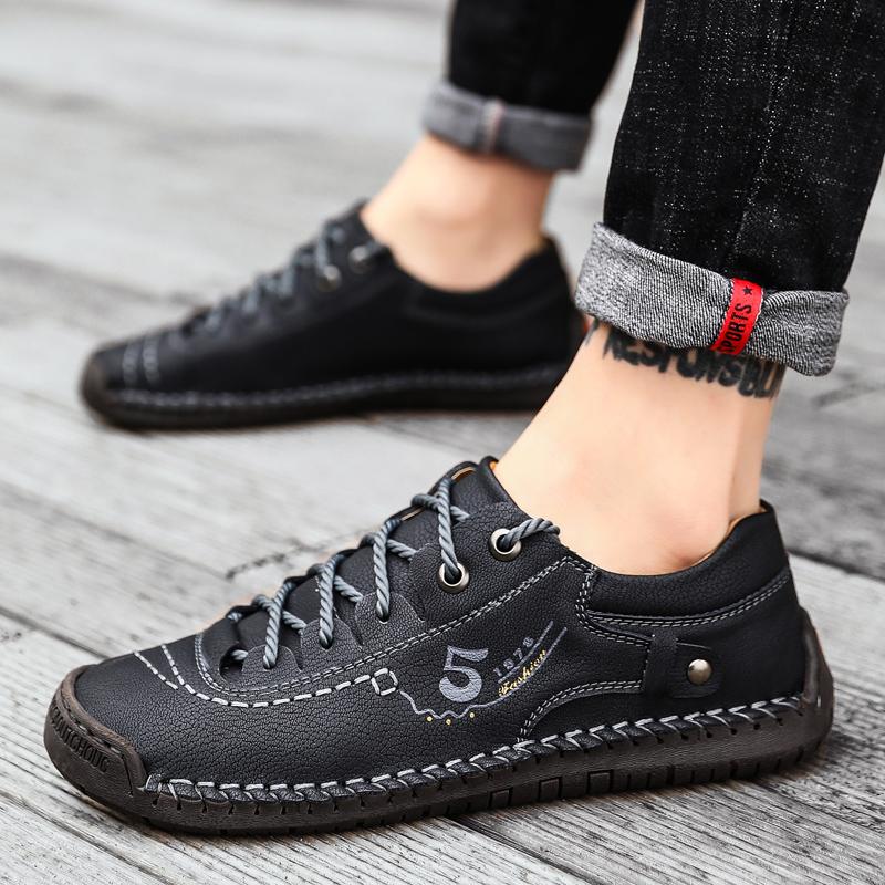 Men's Casual Leather Shoes, Hand-stitched Shoes, Anti-slip and Wear-resistant Outdoor Work Shoes and Casual Shoes