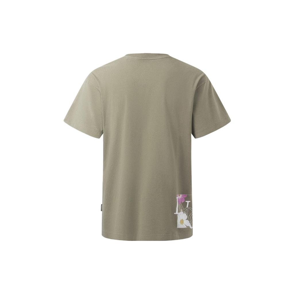 Li-Ning Patterned Print Crew Neck Short Sleeve T-Shirt Unisex Tops Shadow-Grey Green AHST147-8