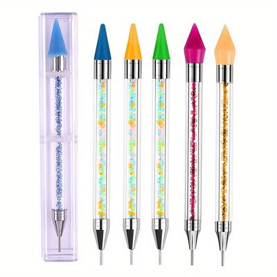 Stylo à cire double tête blanc pour nail art avec embellissement en diamant et ramasseur de strass, outil applicateur de strass en cristal