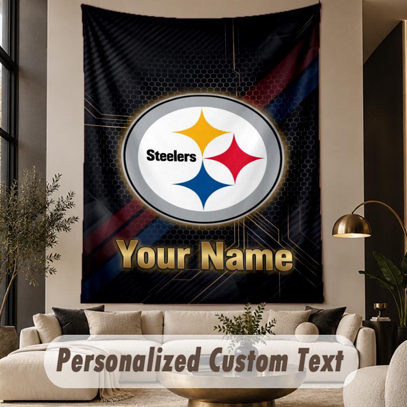 Custom Text Tapestry Pittsburgh Steelers Print Wall Tapestry Indoor Living Room Wall Decor
