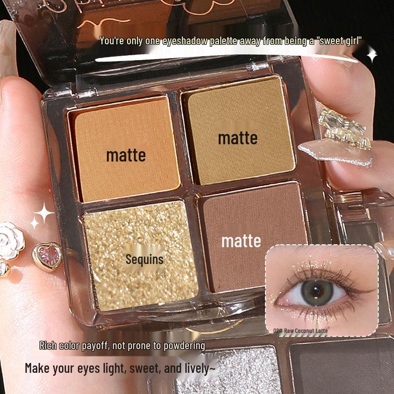 Mingxi Zhi Four-Color Eyeshadow Palette: Brown Earth Tones, Matte & Shimmer, Perfect for Smoky Looks - Portable & Authentic for Beginners