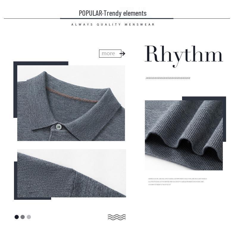Men's Wool Silk Lapel Sweater, Solid Color, Versatile Thin Knitwear, Fashionable for All Ages.