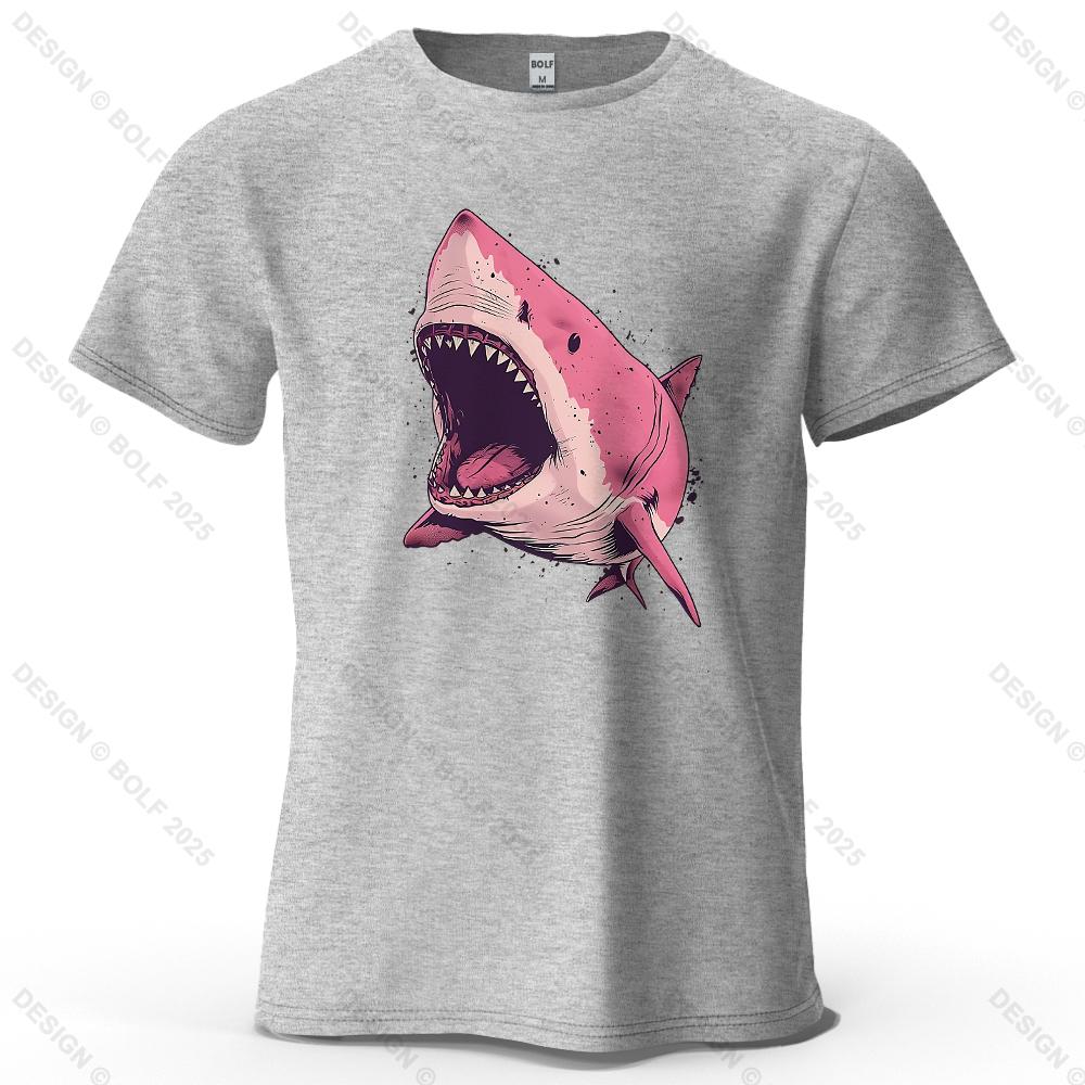 Pink Shark Cartoon Pattern Printed Short Sleeved Summer New Personalized Unisexs and Womens Casual Soft Skin Friendly Tshirt