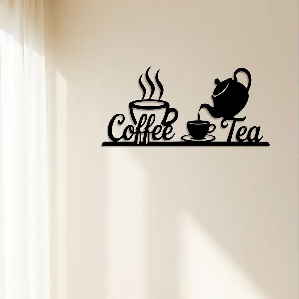 Rustic 1pc Metal Coffee & Tea Wall Art Sign - Vintage Iron Coffee Bean & Tea Pot Decor with Coffee Cup & French Press Icons