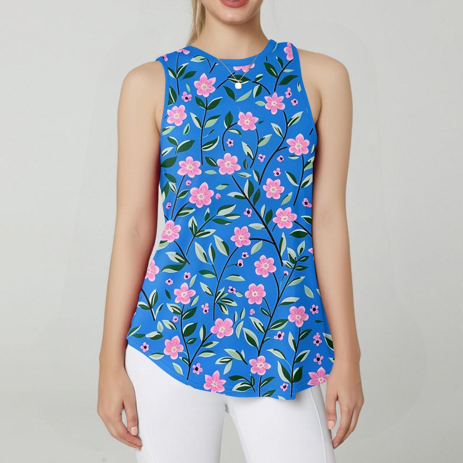 

Женская круглая горловина с ретро-цветочным принтом жилет универсальный свободный подол без рукавов футболка топ XL