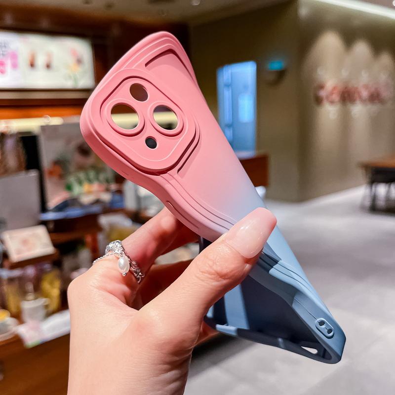 For Iphone 16 15 14 Pro Max 13 12 11 Samsung S24 S23 S21FE Gradient Double Color Case Wave Border Shockproof Phone Cover Skin Feel Shell