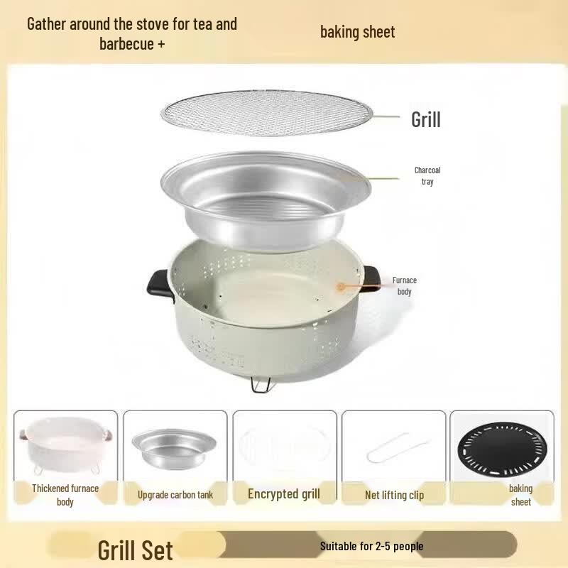 Oeny Portable Multi-functional Round Charcoal Grill
