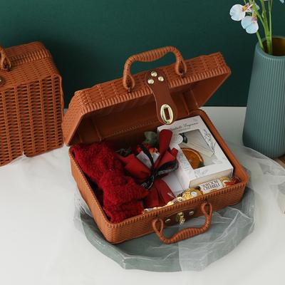 Rustic Picnic Basket Picnic Basket with Liner Rattan Storage Basket Vintage Rattan Handbag Makeup Storage Case for Woven Makeup Organizer Gifts