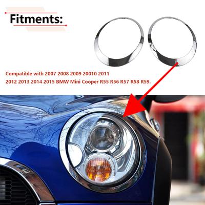 1 Pair Chrome Car Front Headlight Trim Bezel Ring Cover Decor Lamp Frame Kit For BMW Mini Cooper R55 R56 R57 R58 R59 2007-2015