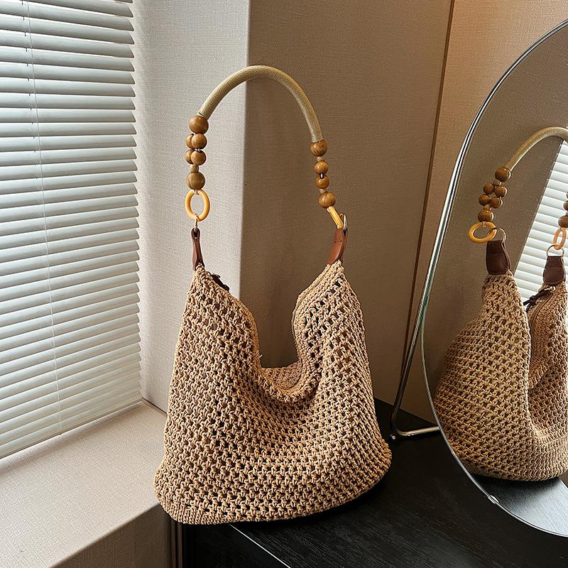 

Woven bag summer new versatile shoulder seaside vacation beach bag hollow tote bag хаки