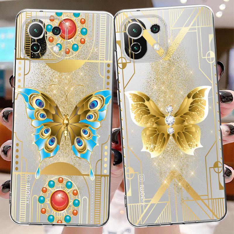 Gold Butterfly Flower Floral Clear Case For Xiaomi Poco X3 Nfc X3pro M3 F1 F3 For Mi 11 12 13 11x 12x Pro 11 10 Lite 11t 10t