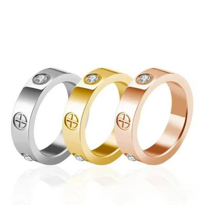 Trendy Stainless Steel Rose Gold Love Cross Ring for Women Men Couple Crystal Rings Luxury Jewelry Wedding Rings Gift